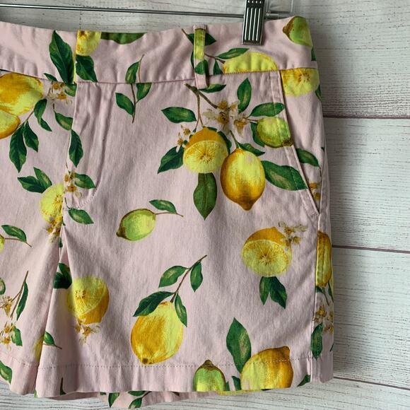 Cynthia Rowley Pink Lemon Print Chino Shorts with Pockets Cotton Blend Size 6 - Picture 3 of 13